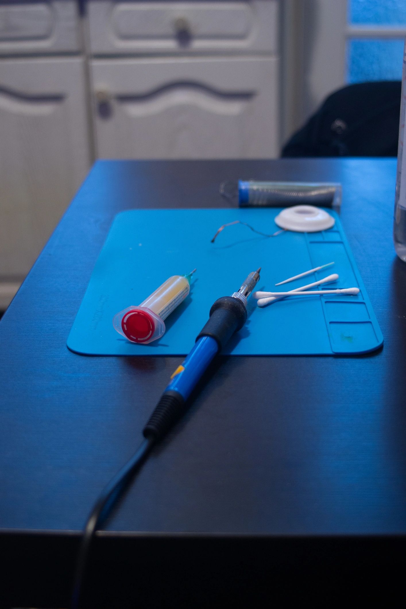 Soldering tools on a workbench